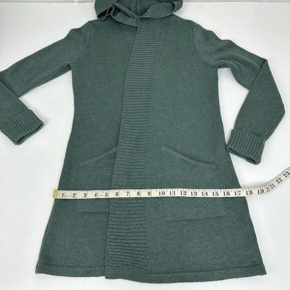 Tahari Women’s Green Luxury Open Cardigan Hooded Long Knit Sweater S/C34 - Picture 11 of 12